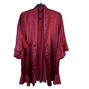 Victoria's Secret Burgundy Satin Ruffle Robe Kimono XS S Wine Red Lingerie Sexy